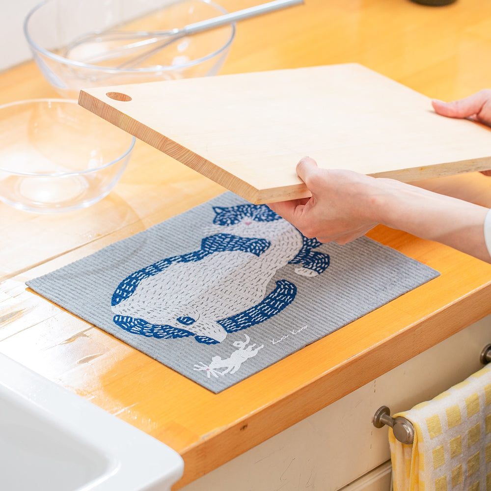 S-471 | ecomfortHOUSE x kata kata 吸水速乾海綿抹布 (貓咪)