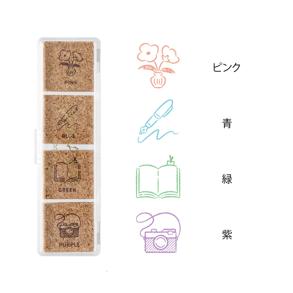 T-647 | MIDORI Yuru Log 手帳用 4色浸透印 (生活)