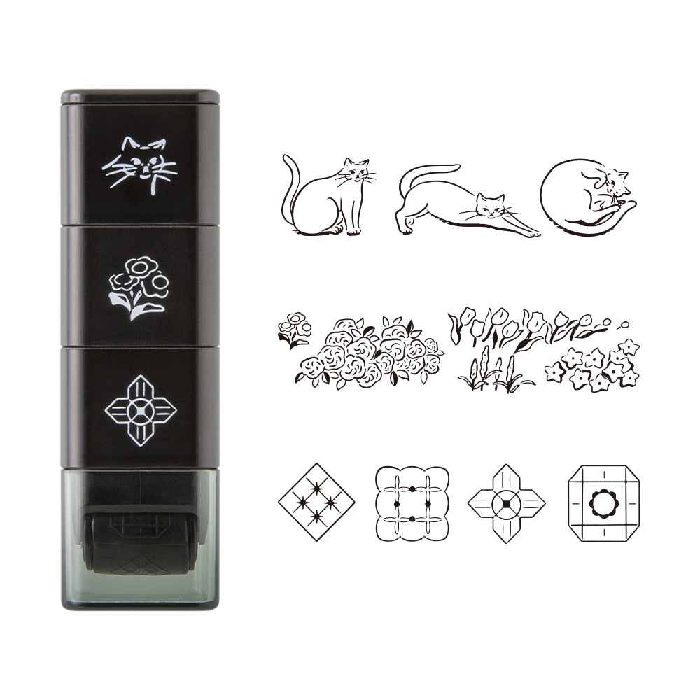 T-653 | MIDORI Paintable Stamp Roller 浸透印 (貓咪與風景)
