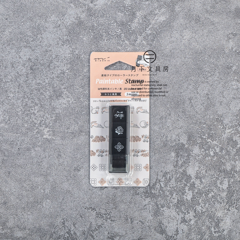 T-653 | MIDORI Paintable Stamp Roller 浸透印 (貓咪與風景)