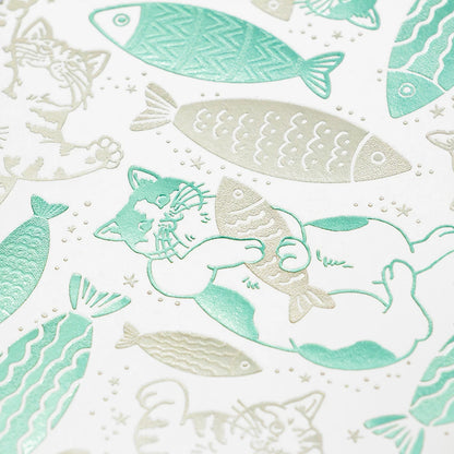 S-468 | ROKKAKU x 365Cat.Art Cat Art Collection 箔押明信片 (fish)