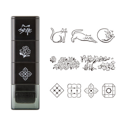 T-653 | MIDORI Paintable Stamp Roller 浸透印 (貓咪與風景)
