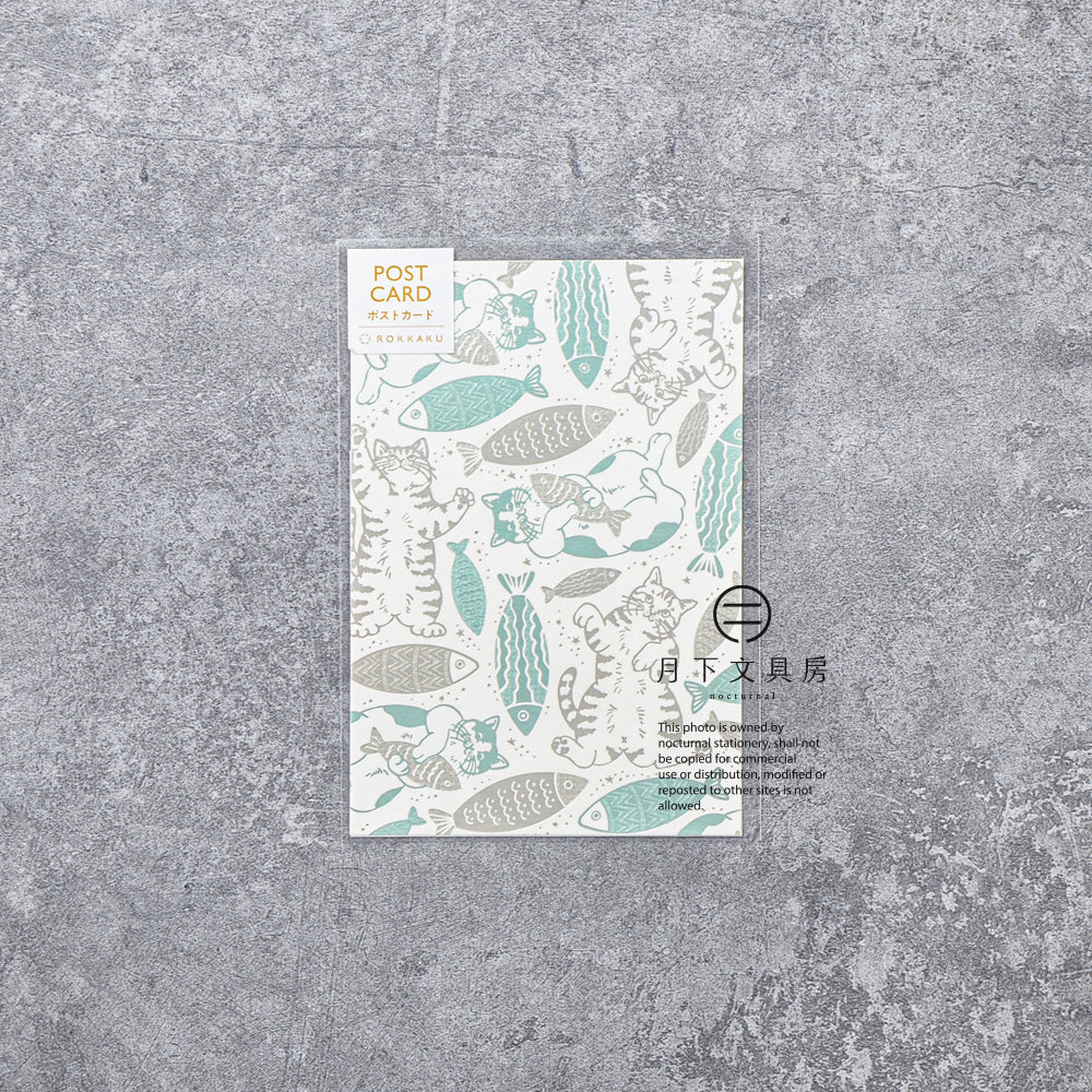 S-468 | ROKKAKU x 365Cat.Art Cat Art Collection 箔押明信片 (fish)